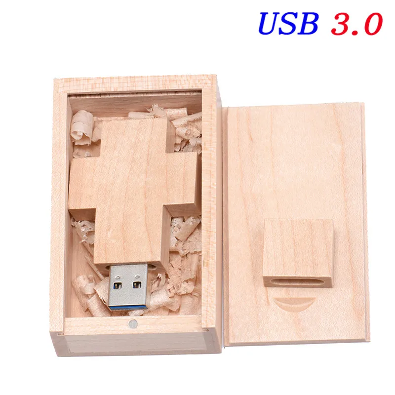 JASTER USB 3,0 логотип клиента usb-накопитель в виде деревянного Креста+ коробка USB флэш-накопитель Флешка 8 ГБ 16 ГБ 32 ГБ кресты флэш-накопитель подарок - Цвет: Maple wood