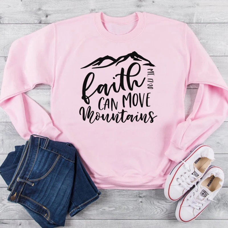 Pink-black txt Толстовка с надписью Faith Can Move gours, забавные пуловеры унисекс из чистого хлопка на весну и осень, топы с надписью faith Christian - Цвет: Pink-black txt