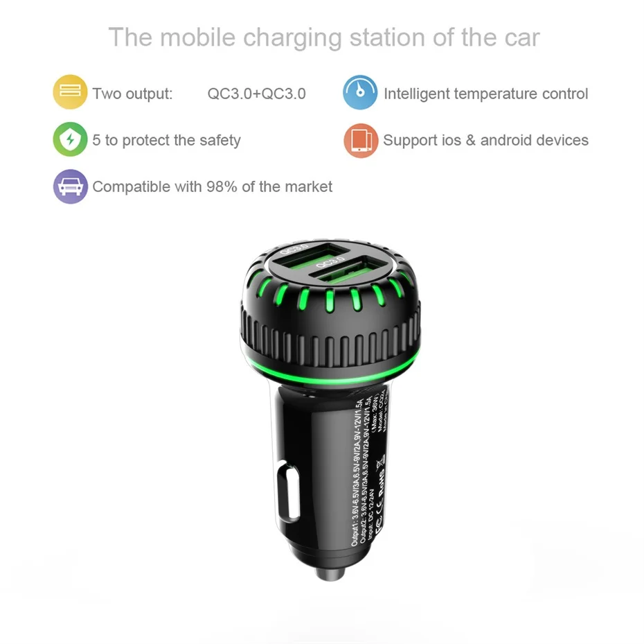 5А автомобильное зарядное устройство для телефона быстрое зарядное устройство QC 3,0 4,0 36 Вт Тип C светодиодный 27 Вт PD автомобильное зарядное устройство rapide pour Dual USB для xiaomi Iphone