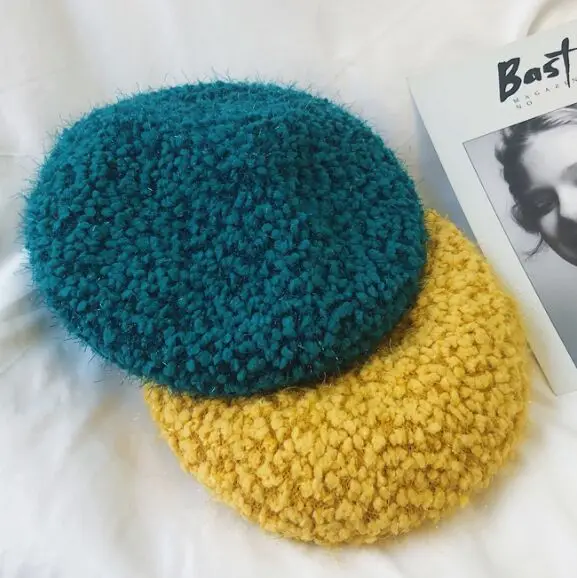 

Winter Girl Female Thick Warm Beret Cap New Women Wool Beret Cap Ladies Casual Rabbit Fur Pumpkin Artist Hat
