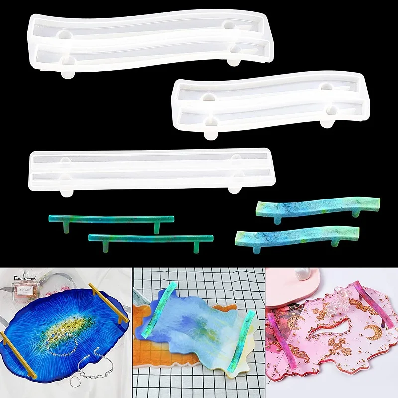 

3 Sizes Tray Handle Resin Mold Bar Pull Silicone Epoxy Casting Mold DIY Tray Handles for Serving Board Fruit Plate Cabinet Art