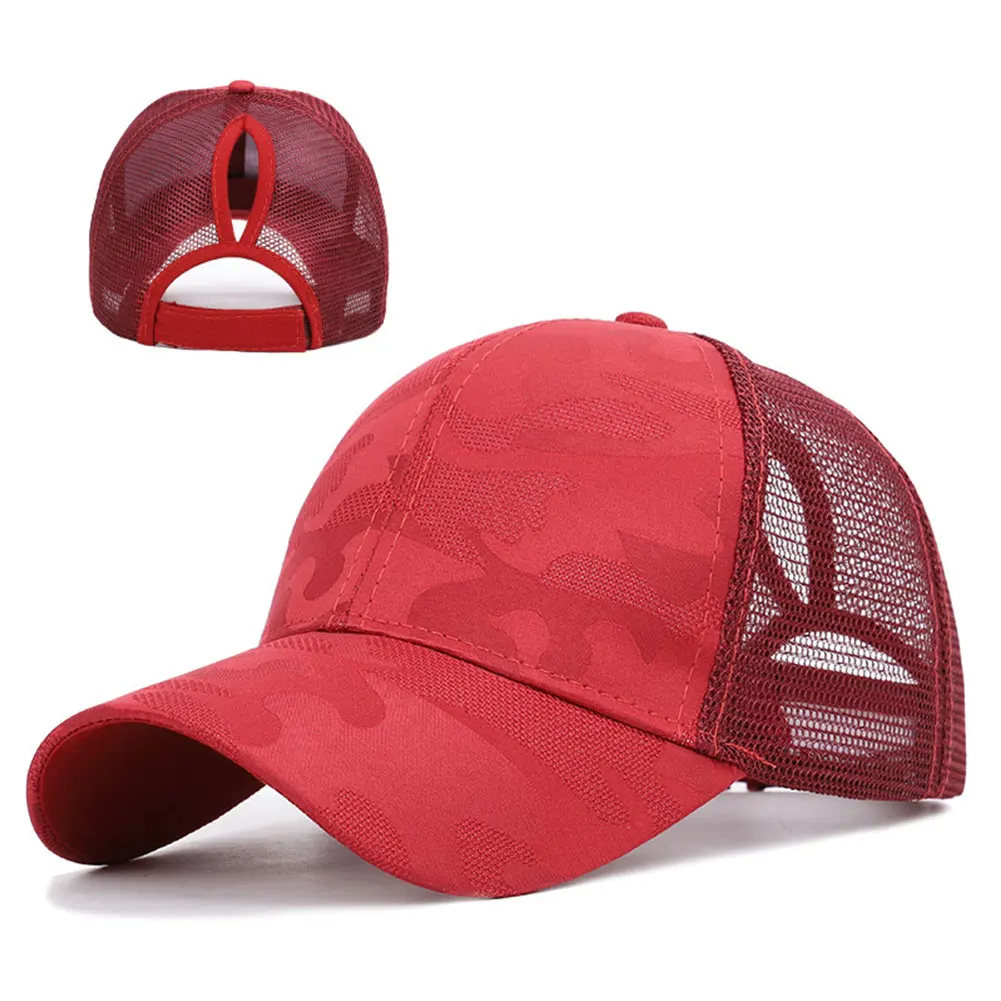 Бордовый Женская спортивная мода навес из сетки хип хоп хвостик Snapback Открытый Отдых Лето Бейсболка камуфляж легкий - Цвет: Бордовый