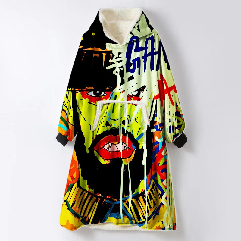 Красочное покрывало с капюшоном из шерпы, бархатное плюшевое покрывало с рукавом, карманом, черепом, цветком, мягкое одеяло на заказ