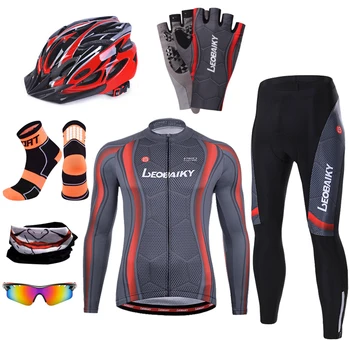 

Team Pro Cycling Clothing Men Bicycle Jersey Set Mountaine Bike Clothes Reflective Anti-UV Long Riding Suit Mtb Cycle Equipment