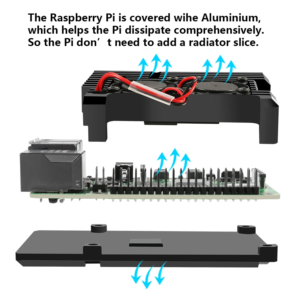 Raspberry Pi 4 4B металлический корпус Корпус для Raspberry Pi с двойным охлаждающим вентилятором чехлы из алюминиевого сплава для RPI 4/4B