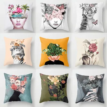 

Printed Flower Lady Living Room Sofa Pillowcase Decorative Throw Pillows Cushion Cover 45x45cm Party Home Decoration Accessories