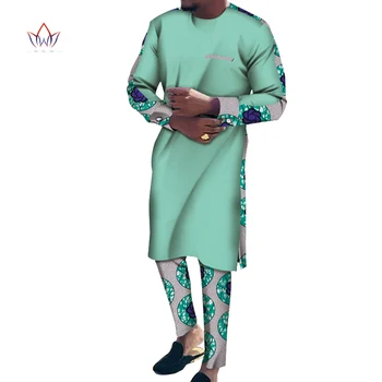 

Bazin Riche Men 2 Pieces Pants Sets African Design Clothing African Clothes Casual Men Long Top Shirts and Pants Sets WYN1056