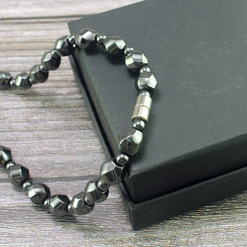 Magnetic Hematite Twisted Round Beads Energy Necklace for Men and Women Healthy Jewelry Handmade Therapy