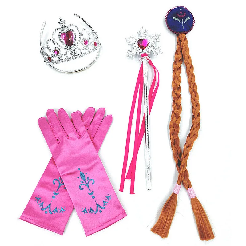 Little Girls Elsa White Wig Kids Halloween Cosplay Anna Rapunzel Crown Wand Braid Princess Accessories Chidren's Birthday Gift 7