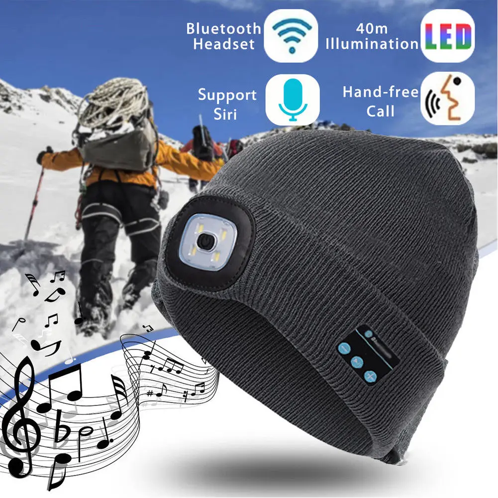 Новинка, модная женская и мужская теплая шапка, Bluetooth светодиодный, беспроводная смарт-шапка, гарнитура, наушники, динамик