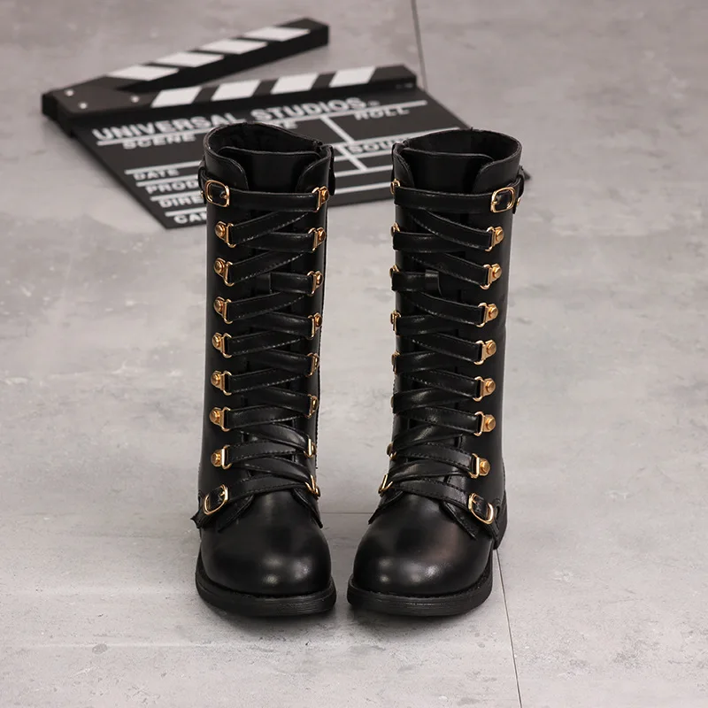 kids shoes Martin Boots Girls Warm Fashion Metal button Knee-high boots quality leather Waterproof Warming Short Plush boots