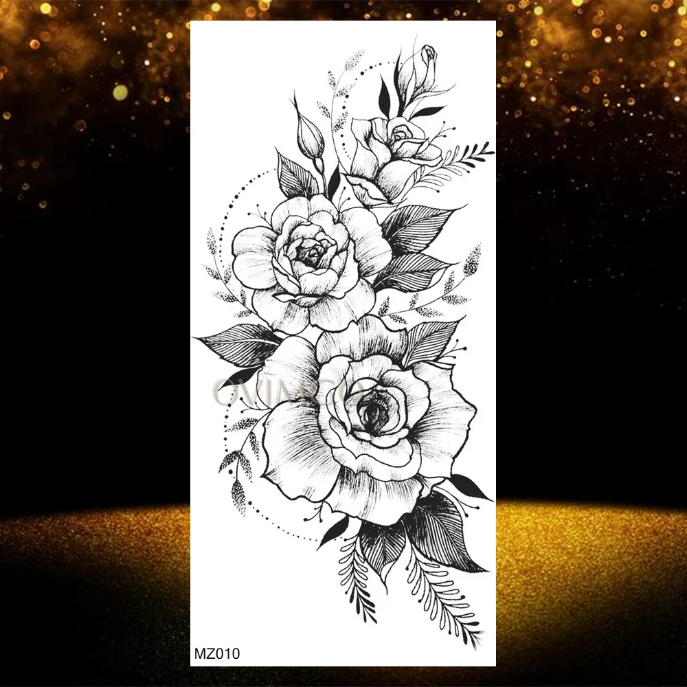 OMZ010 Waterproof Geometric Fake Temporary Arm Tattoos Sticker Black Rose Lily Tatoos Body Art For Women Realistic Peony Leaf Tattoos - Цвет: OMZ010