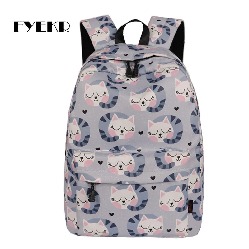 

Fyekr Cat Printed Schoolbag for Elementary School Students New Style Korean-style Simple Casual Backpack Women's Dacron Waterpro