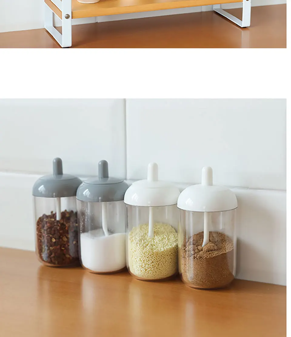 Горячая Распродажа пластмассовые для приправ прозрачные бутылки для дома с крышкой с ложкой кухонный японский стиль контейнер для хранения сахарной соли