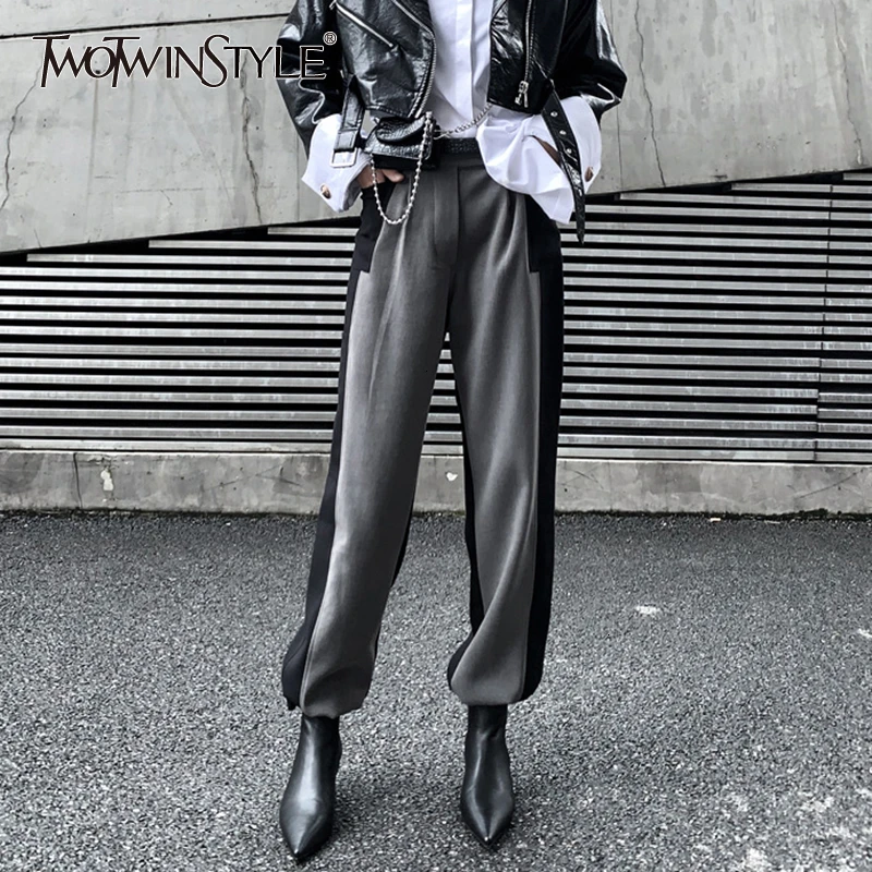 

TWOTWINSTYLE Hit Color Patchwork Women's Wide Leg Pants High Waist Straight Casual Trousers For Female Fashion 2020 Clothing New