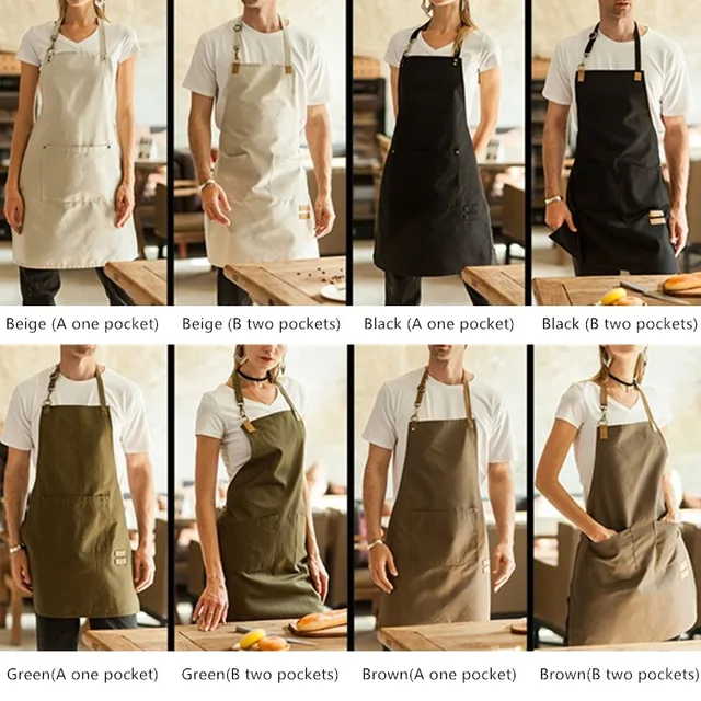 블랙 브라운 폴리에스터 면 턱받이 앞치마