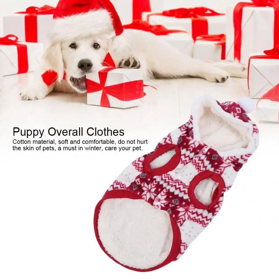 Christmas Winter Warm Dog Clothes Cute Soft Cotton Dog Clothes Dress Fashion Snowflake Pattern Dog Overall Clothing Outfit