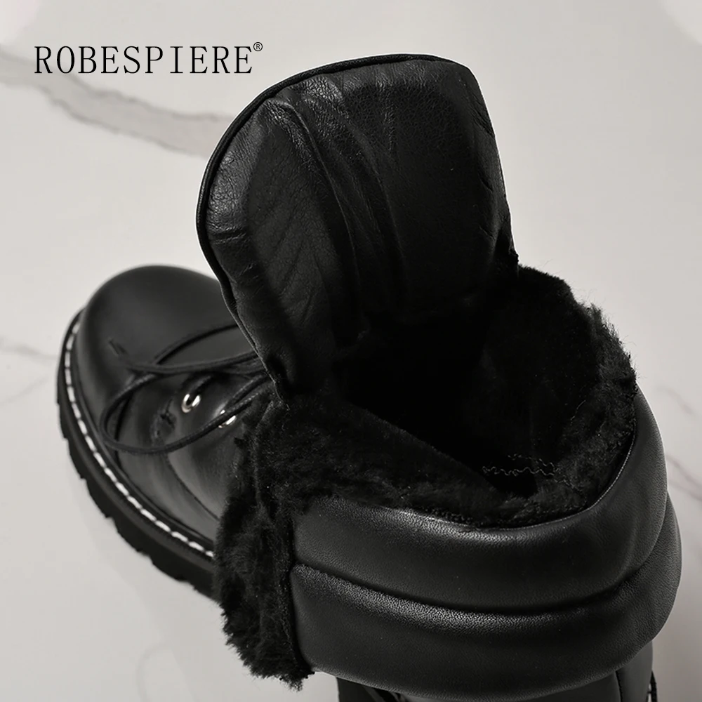 ROBESPIERE/зимние ботинки; коллекция года; теплые женские зимние ботинки на меху с плюшевой стелькой; женская обувь на платформе из коровьей кожи; зимняя обувь на шнуровке; B101