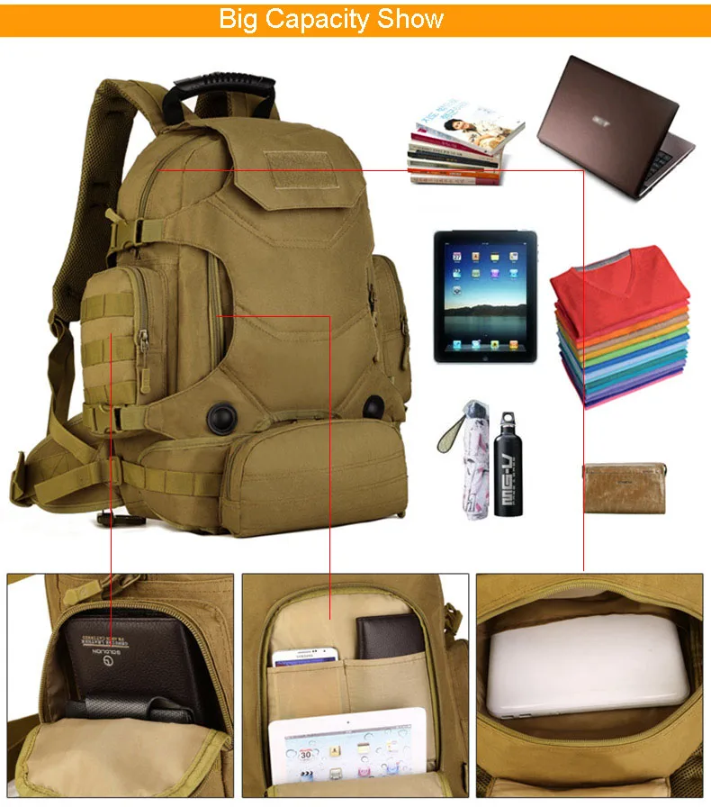 40L 2 Set Reistassen Tactische Rugzak Camping Bag Militaire Rugzakken Wandelen mannen Outdoor Sport Rugzak+ Taille Verpakking