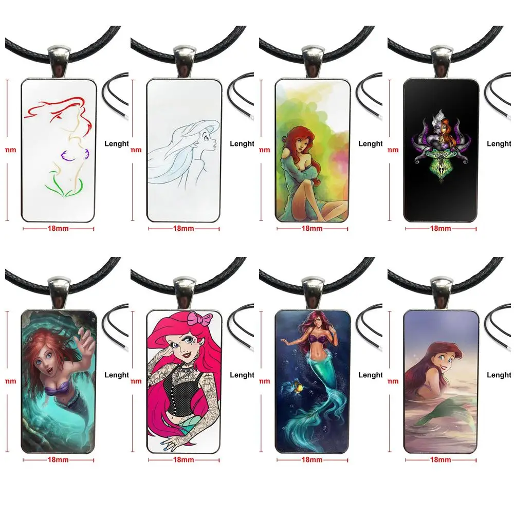 Lovely Tattoo Ariel Little Mermaid Design Fashion Vintage Glass Women Rectangle Necklace Pendants For | Украшения и аксессуары