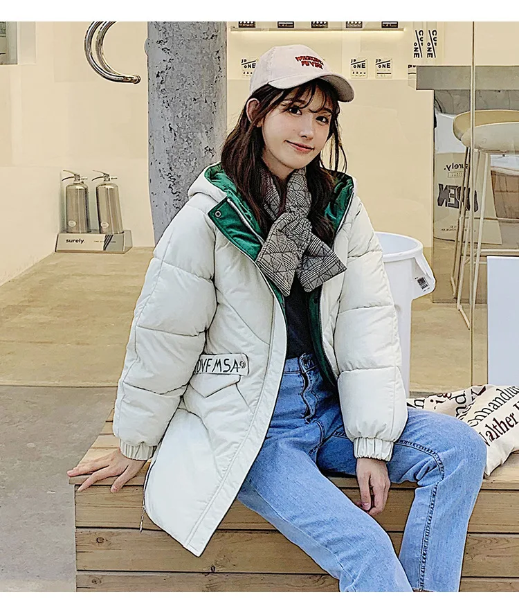 Winter down Jacket Cotton-padded Clothes Women's Mid-length Thick Warm Cotton-padded Jacket Student Korean-style down Coat Loose