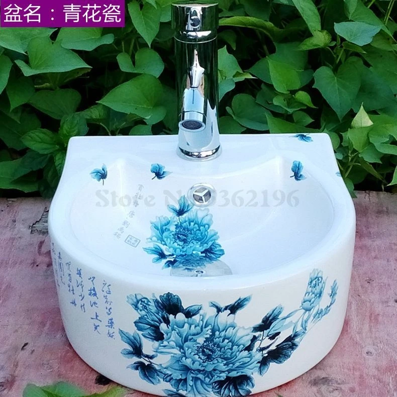 Taiwan Basin One Small Balcony Wash Basin Small Family Ceramic Floor-to-ceiling Wash Basin Bathroom Corner Hanging Basin