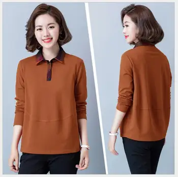 

Fall 19 new long sleeve square neck polo for mom loose casual middle-aged women's top