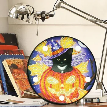

Halloween DIY LED Diamond Painting night lamp Cross Stitch Embroidery Full Drill Decor Lamp Halloween Gift Night Lamp