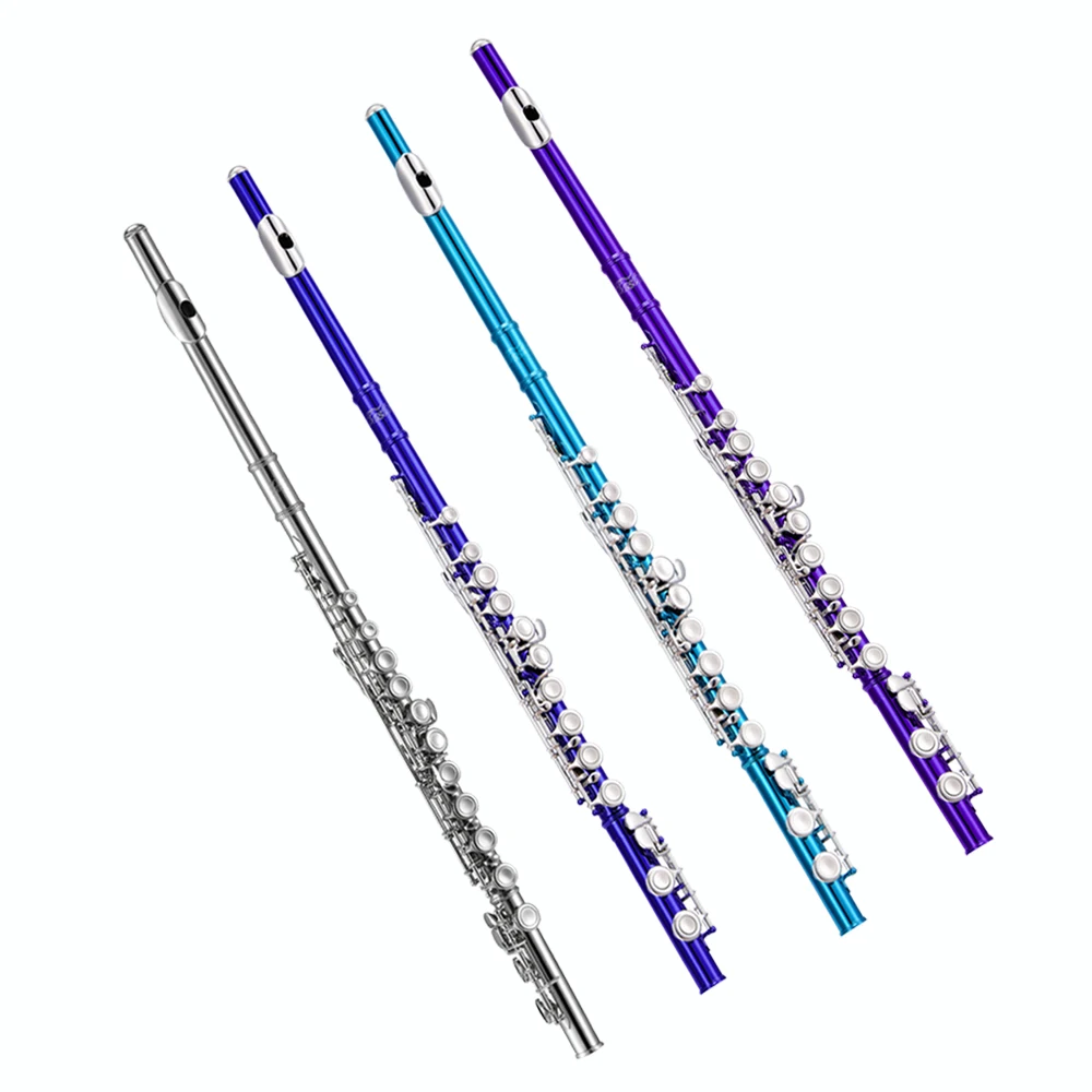 

Flute Woodwind Instrument Kit Key of C with Offset G key Split E key Close Hole Cupronickel Flute 16 Keys + Stand Padded Bag