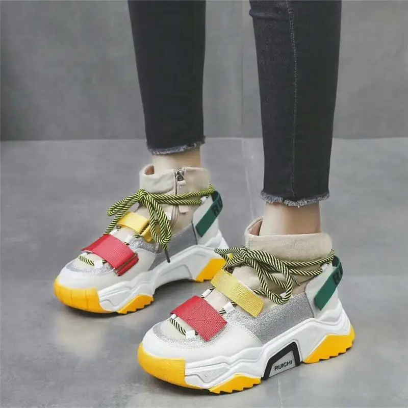 NEWDISCVRY Genuine Leather Women's Chunky Sneakers Fashion Brand Style Winter Women Platform Shoes Trainers Lady Footwear - Цвет: Apricot