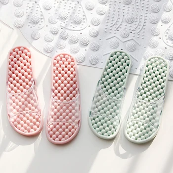 

Fashion Color Massage Slippers Transparent Open Toe Flip Flops Anti-slip Bathroom Couples Slippers Water Leaky Home Shoes Women