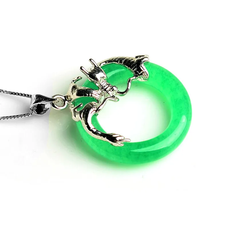 

Изящные ювелирные изделия 925 серебро вставлена мирная Кнопка нефрит халцедон Дракон подвеска