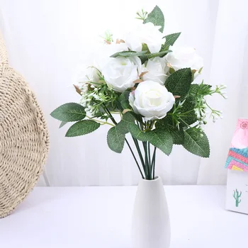 

1Pc 12 Branches Simulated Rose Flowers Lifelike Rose Romantic Non-fading Bouquet Valentines Day Gift for Wedding Party Festival