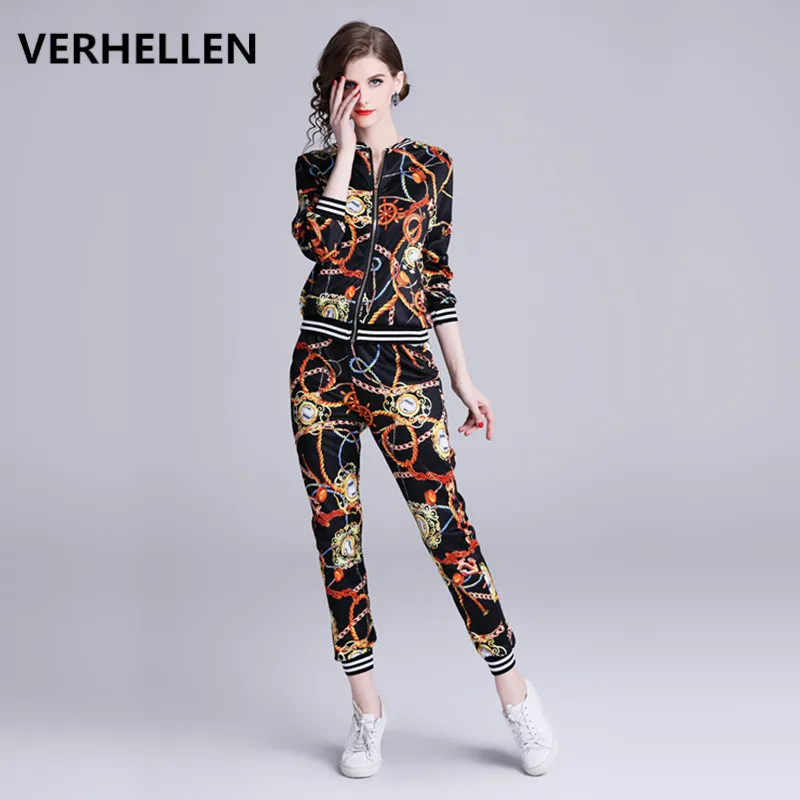 

VERHELLEN High Quality Runway Designer Pants Sets 2019 Autumn Women Long Sleeve Jackets Floral Vintage Pants Suit Two Pieces Set