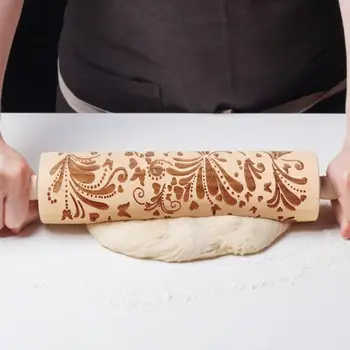 

Christmas Embossing Rolling Pin Laser Carving of Elk Not Easily Deformed Baking Cookies Noodle Dough Cake Engraved Roller