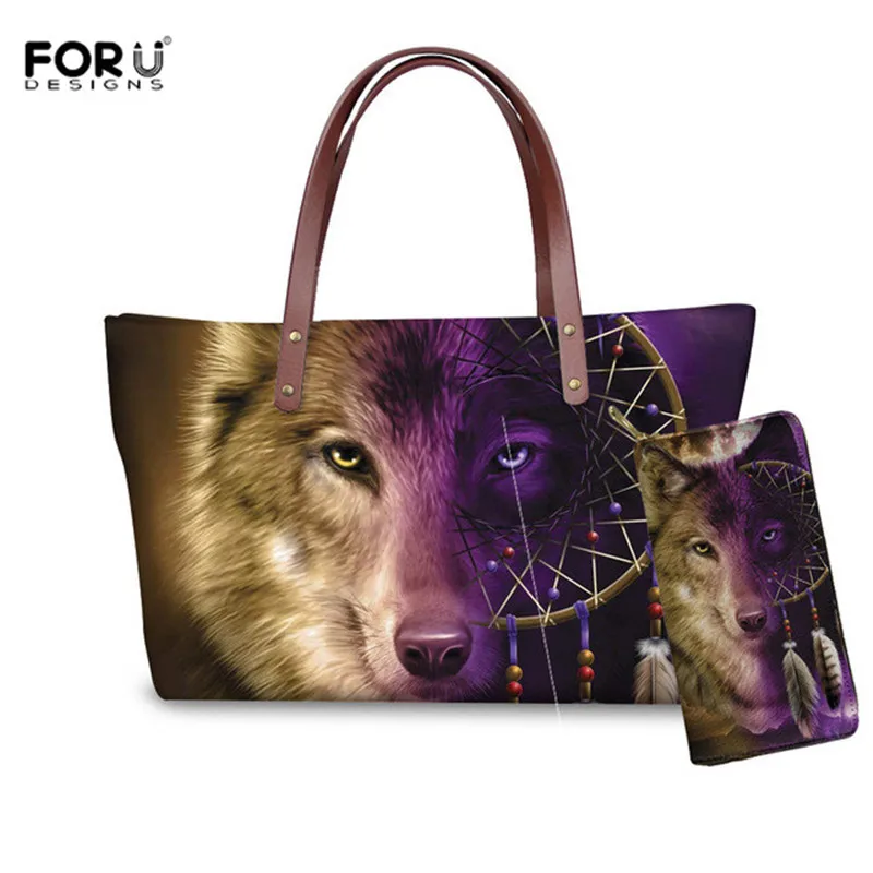 FORUDESIGNS/3D волк печати Для женщин, сумка на плечо, для девушек, кошельки и Сумки 2 шт./компл. Bolsa Feminina сумка волк сумка для покупок - Цвет: QE252AL-Z21