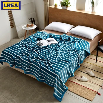 

LREA FASHION blanket throw coral fleece blankets плед blue and white striped soft and modern safe skin