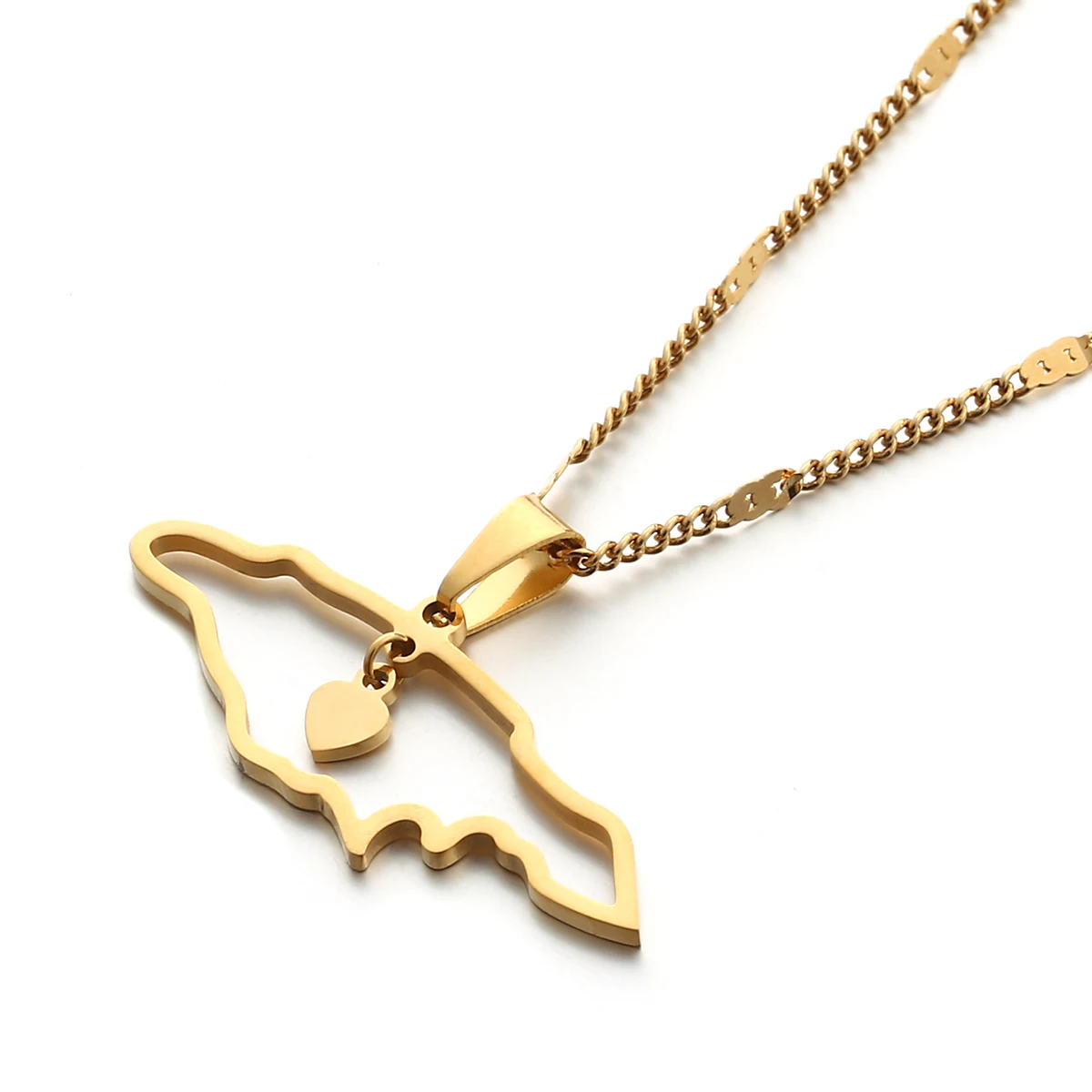 

Stainless Steel Jamaica Map Pendant Necklaces Trendy Heart Map Jewelry