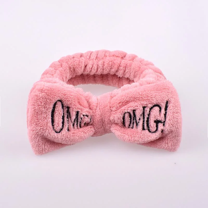 Горячая Распродажа OMG письмо коралловый флис мыть лицо ободок с бантиком для женщин девушек милый держатель для волос повязка на голову головные уборы аксессуары для волос - Цвет: OMG dousa