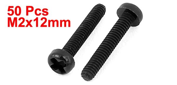 M2 x 12mm Nylon Phillips Cross Pan Head Machine Screws Black 50 PCS