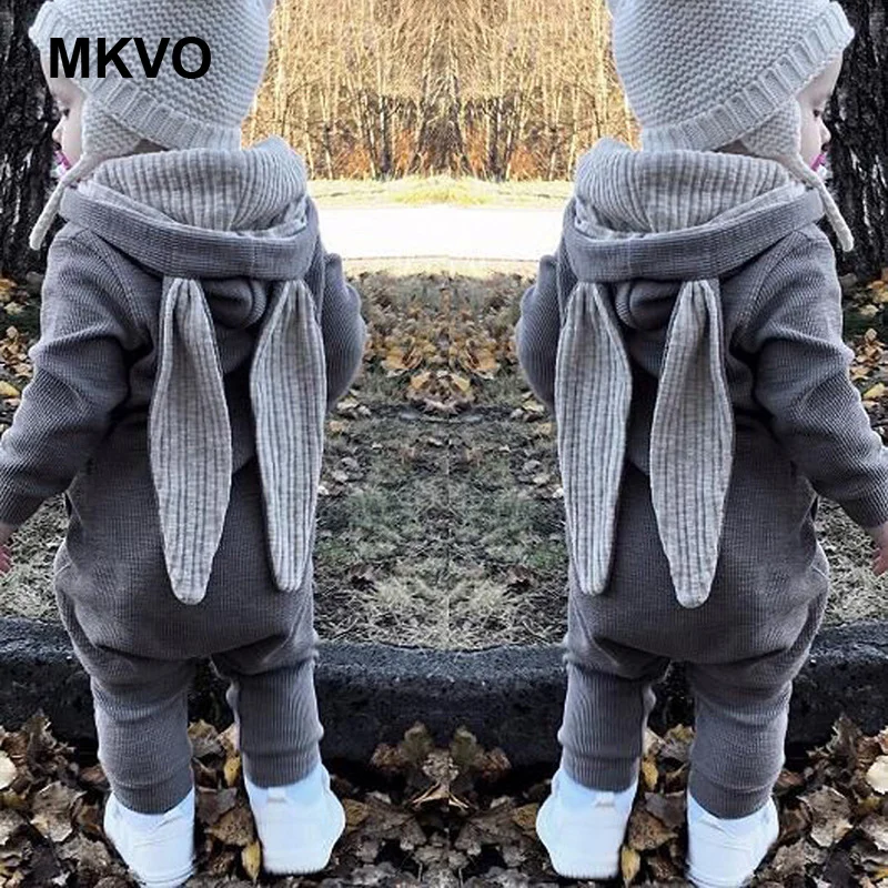

Baby Clothing Rompers Autumn Winter New Born Baby Boys and Girls Big Ears Rabbit Siamese Hooded Zipper Jumpsuit 3 9 12 Month