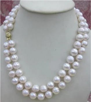 

+2017 NEW 2 rows AAA 9-10MM WHITE SOUTH SEA PEARL NECKLACE 14K GOLD CLASP