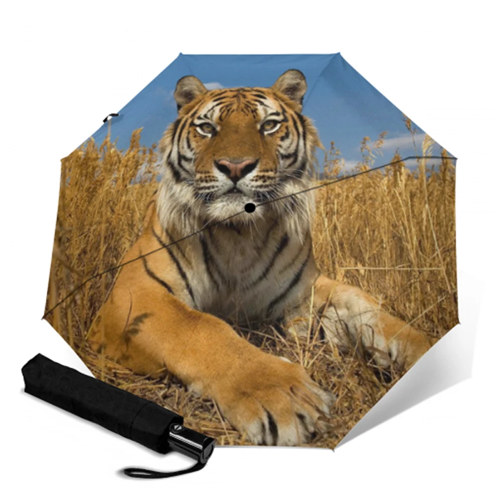Wild Tiger Love Automatic Open Folding Compact Travel Umbrellas For Women Wild Tiger Love Automatic Open Folding Compact Travel Umbrellas For Women