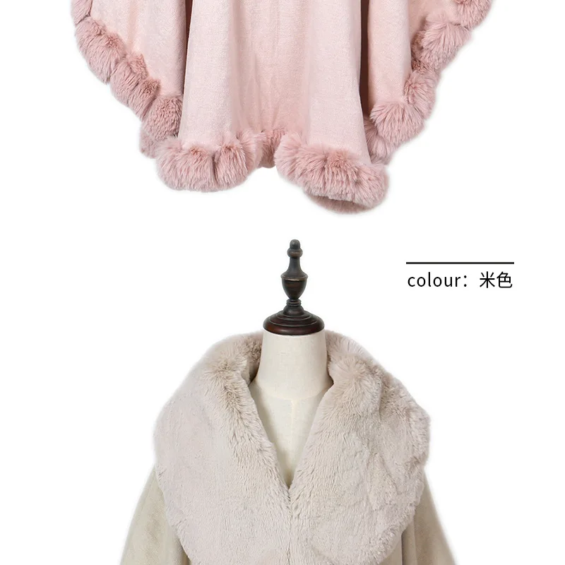 Europe and the United States autumn and winter new imitation cashmere cloak female warm solid color imitation hare hair