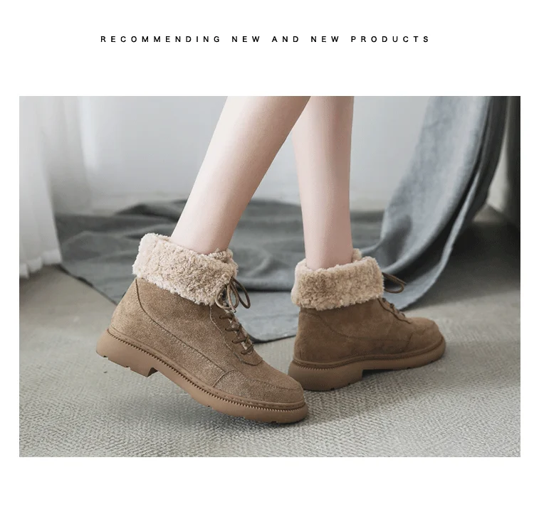 Snow boots new winter Korean version for women's boots frosted with velveteen lace-up flat Martin boots