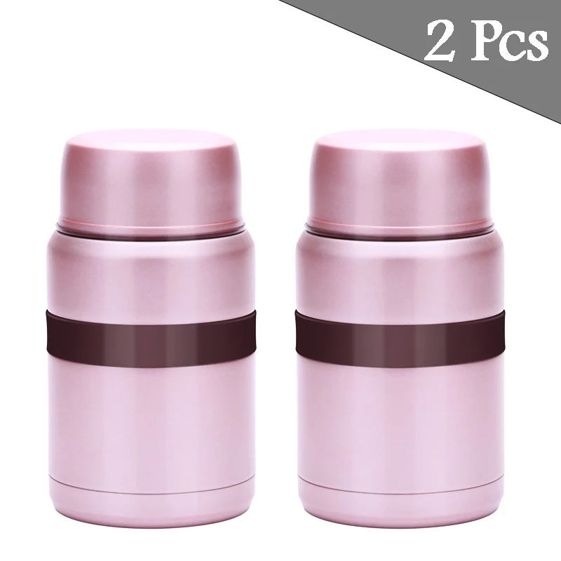 2 Pcs Pink KT217 Термос с вакуумной изоляцией баночки для еды Bento Ланч-бокс из нержавеющей стали снэк-ланч-контейнер со складной ящик для хранения ложек - Цвет: 2 Pcs Pink KT217
