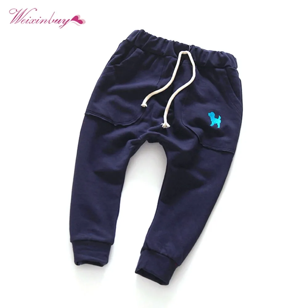WEIXINBUY/модные длинные штаны для мальчиков хлопковые эластичные брюки из Харлана для детей ясельного возраста однотонные брюки