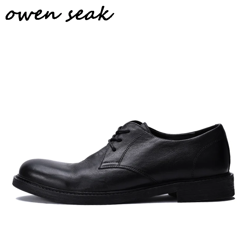 Черный Owen Seak/Мужские модельные туфли; роскошные кроссовки; ботинки из коровьей кожи для взрослых; мужские осенние брендовые туфли на плоской подошве со шнуровкой; черные туфли - Цвет: Черный