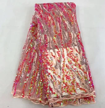 

yaking-38.8805 embroidered Mesh Tulle fabric Factory price sequins Nigerian lace fabrics