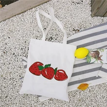 Harajuku Ulzzang Сумка-тоут с клубничкой, женские холщовые сумки для покупок, модные повседневные холщовые сумки для школьников